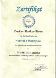 Zertifikat des TherMedius-Instituts für Hypnose-Master-Qualifikation, Mai 2012 in Hamburg.