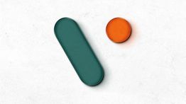 Grüne, ovale Form und orangefarbener Kreis auf weißem Hintergrund.