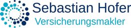 Blaues Logo mit Kreismuster und Text: "Sebastian Hofer Versicherungsmakler".