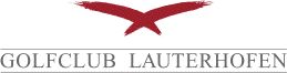 Logo des Golfclubs Lauterhofen mit rotem Vogel über dem Schriftzug.