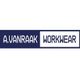 Logo met tekst: "A. Vanraak Workwear" in blauw en wit.