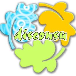 Logotipo con hojas de colores y la palabra "disconsu" en el centro.
