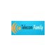 Logo with orange signal icon and text "Telecom Family" on a blue background.