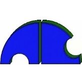 Blaues Halbkreis-Design mit grünen Umrandungen und Kreisausschnitten innen.