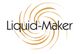 Schwarzer Schriftzug "Liquid-Maker" vor einem orangefarbenen, spiralförmigen Hintergrund.