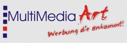 Logo mit Text "MultiMedia Art. Werbung die ankommt!" in blau und rot.