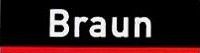 Der Text "Braun" in weiß auf schwarzem Hintergrund mit rotem Streifen unten.