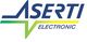Logo mit blauem Text "ASERTI" und grün-gelbem Schriftzug "ELECTRONIC" darunter.