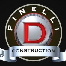 Finelli Construction logo featuring a large red "D" and silver banner.