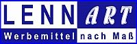Logo mit Text: "LENNART Werbemittel nach Maß" in blau und weiß.