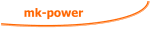 Textlogo in Orange: "mk-power" mit einer geschwungenen Linie darunter.