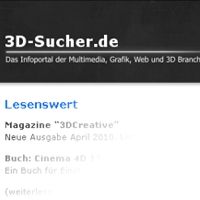 3D-Sucher.de Website mit Inhalten zu Multimedia, Grafik und Web, Lesenswertes hervorgehoben.