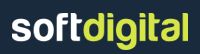 Logo met de tekst "softdigital" in witte en limegroene letters op een donkerblauwe achtergrond.