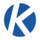 Blaues "K" auf blauem Kreis, stilisiertes Logo-Design auf weißem Hintergrund.