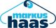 Logo mit dem Text "Markus Haas", in Blau- und Türkistönen, mit einem Kreissymbol oben.