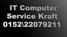 Text: "IT Computer Service Kraft 0152\22079211" auf schwarzem Hintergrund.