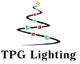Stylized Christmas tree with ornaments above "TPG Lighting" text.