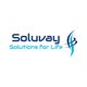 Logo with "Soluvay Solutions for Life" and abstract blue design on the right side.