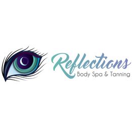 Logo of Reflections Body Spa & Tanning with a stylized eye illustration.