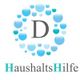 Blau-graues Logo mit Buchstabe "D" und Text "HaushaltsHilfe" umgeben von blauen Blasen.