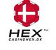 Logo for CasinoHex.dk med et rødt sekskantet emblem og et hvidt kors.