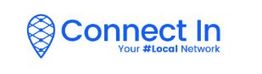 Logo with a blue map pin and text: "Connect In - Your #Local Network".