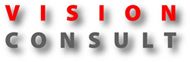 Textlogo "Vision Consult"; rot und grau auf weißem Hintergrund.
