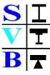 Buchstaben "SVB" und technische Symbole in einer Rasteraufteilung.