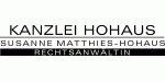 Logo: Kanzlei Hohaus, Susanne Matthies-Hohaus, Rechtsanwältin in schwarzer und grauer Schrift.