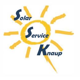 Logo mit gelber Sonne, Text: "Solar Service Knaup".