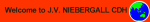 Roter Hintergrund mit Text "Welcome to J.V. NIEBERGALL CDH" und Globus-Icon rechts.