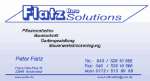 Visitenkarte von Flatz Solutions mit Kontaktinformationen und angebotenen Dienstleistungen.