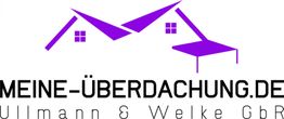 Logo zeigt lila Hausdächer und Text "MEINE-ÜBERDACHUNG.DE Ullmann & Welke GbR".