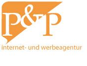 Logo mit orangefarbenem "P&P"-Text, darunter "internet- und werbeagentur" auf weißem Hintergrund.