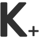 Bogstavet "K" efterfulgt af et plus-tegn i sort.