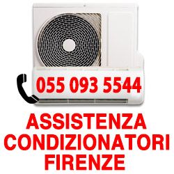 Immagine di un condizionatore con testo rosso: "Assistenza condizionatori Firenze 055 093 5544".