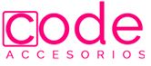 Logo de "Code Accesorios" en letras rosas sobre fondo blanco.
