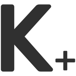 Bogstavet "K" efterfulgt af et plus-tegn i sort.