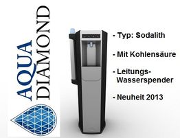 Aqua Diamond Wasserspender mit Kohlensäure, Typ Sodalith, Neuheit 2013, links Logo.