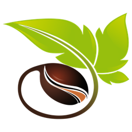 Un seme marrone con foglia verde stilizzata sopra di esso.