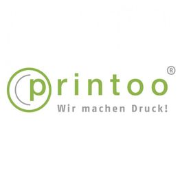 Logo: Grüner "printoo" Schriftzug mit Slogan "Wir machen Druck!" darunter.