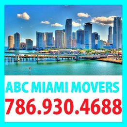 Skyline with "ABC Miami Movers" and phone number 786.930.4688 in bold letters below.