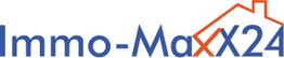Logo von Immo-MaXX24: blauer Schriftzug mit rotem Hausumriss über der Schrift.