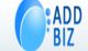 Abstract blue logo with "ADD BIZ" text on the right.