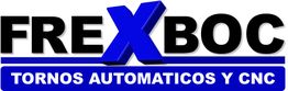 Logo de FRESBOC en negro y azul con el texto "Tornos automáticos y CNC" en una franja azul.