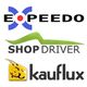 Logos von drei Online-Shops: Expeedo, Shopdriver, KaufLux in verschiedenen Schriftarten und Farben.