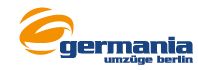 Logo von Germania Umzüge Berlin mit stilisiertem orangefarbenem Symbol links des Firmennamens.