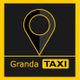 Mappa del logo Granda Taxi: punto di localizzazione giallo su sfondo nero. Scritta "Granda Taxi".