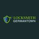 Shield logo with keyhole and text: "LOCKSMITH GERMANTOWN" in green and blue on dark background.