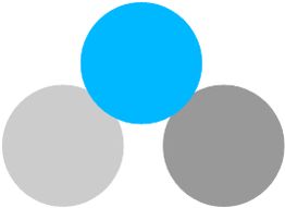 Drei Kreise: Oben blau, unten links hellgrau, unten rechts mittelgrau.
